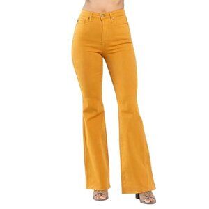 NWT Judy Blue Garment Dyed Raw Hem Flare Jeans Marigold Size 13 31 New